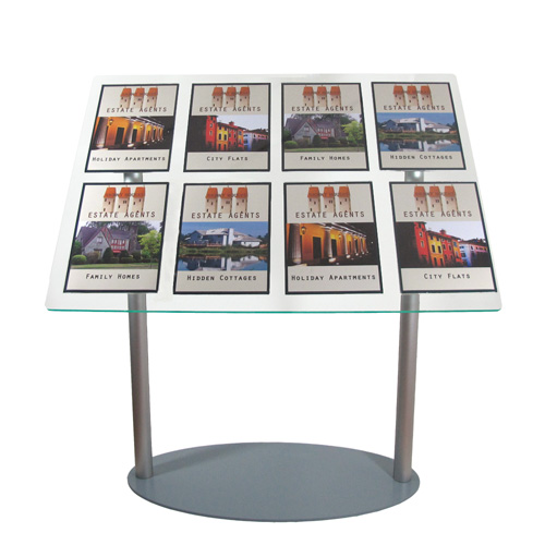 Lectern stand with removable A4 holders dressed as estate agent display
